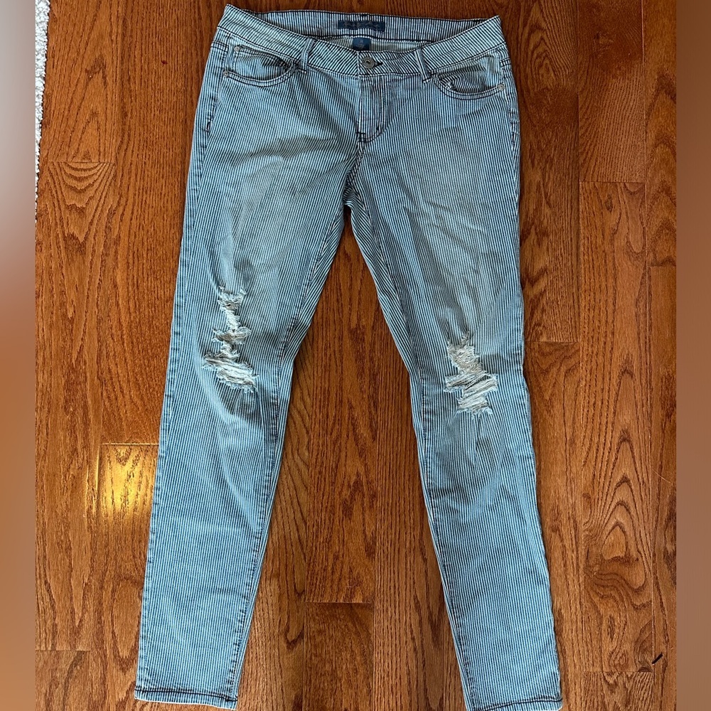 Distressed Pinstripe Pants